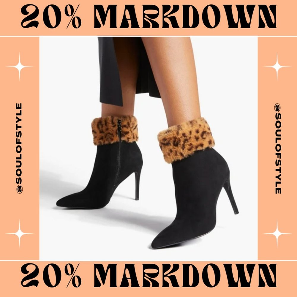 NWT Cheetah Furry Cuffed Heeled Booties - Multiple Sizes